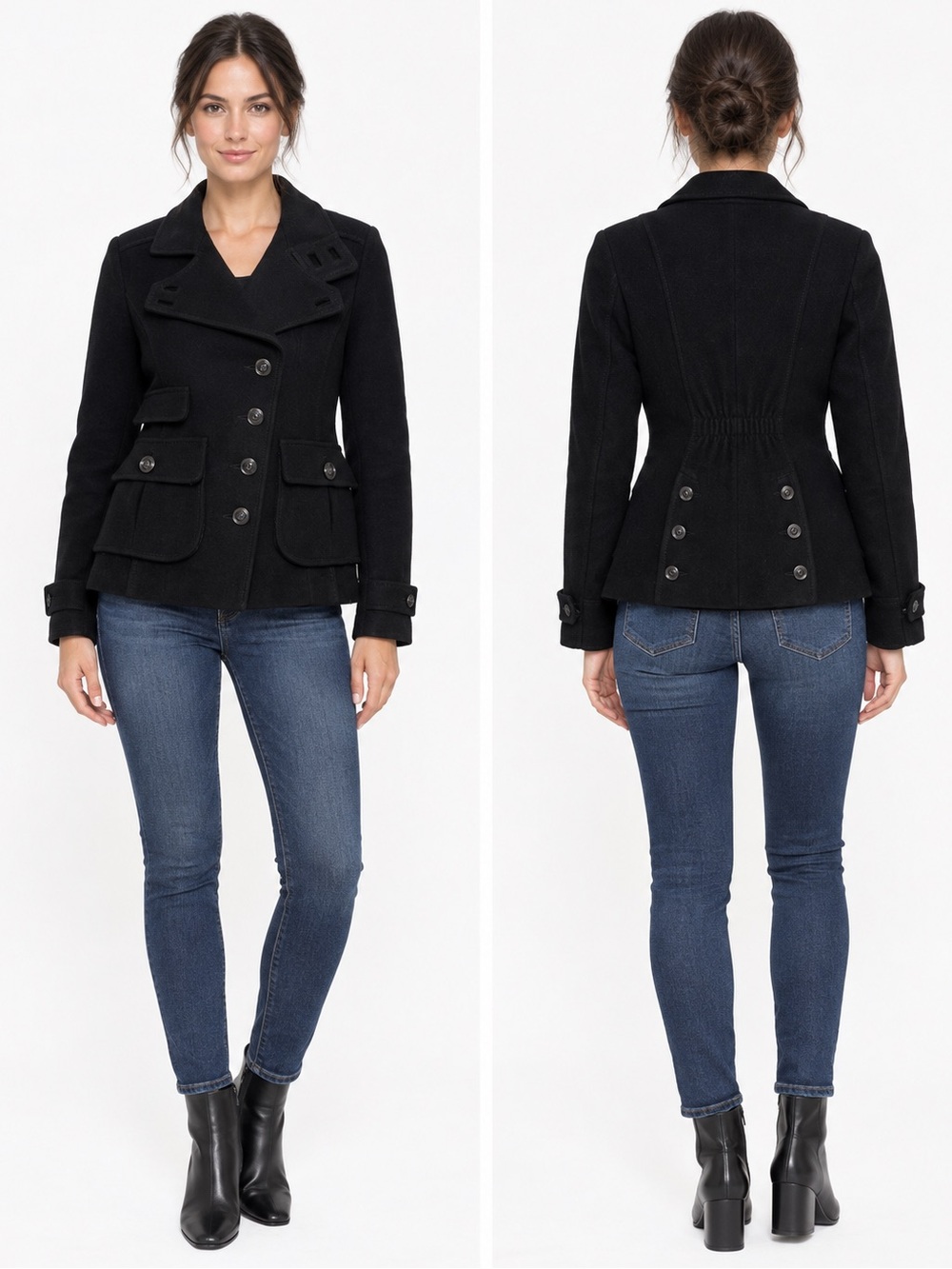 Laundry By Shelli Segal Wool Blend Black Double-Breasted Short Peacoat size 2